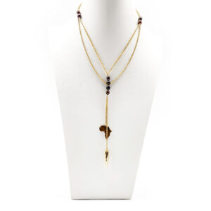 Double drop dainty pearl necklace on stainless steel 24k gold plated