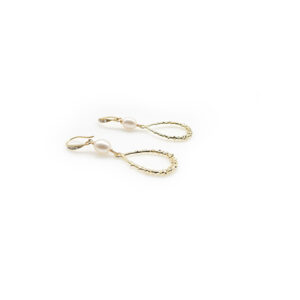 Brass gold plated hoop drop pearl earrings