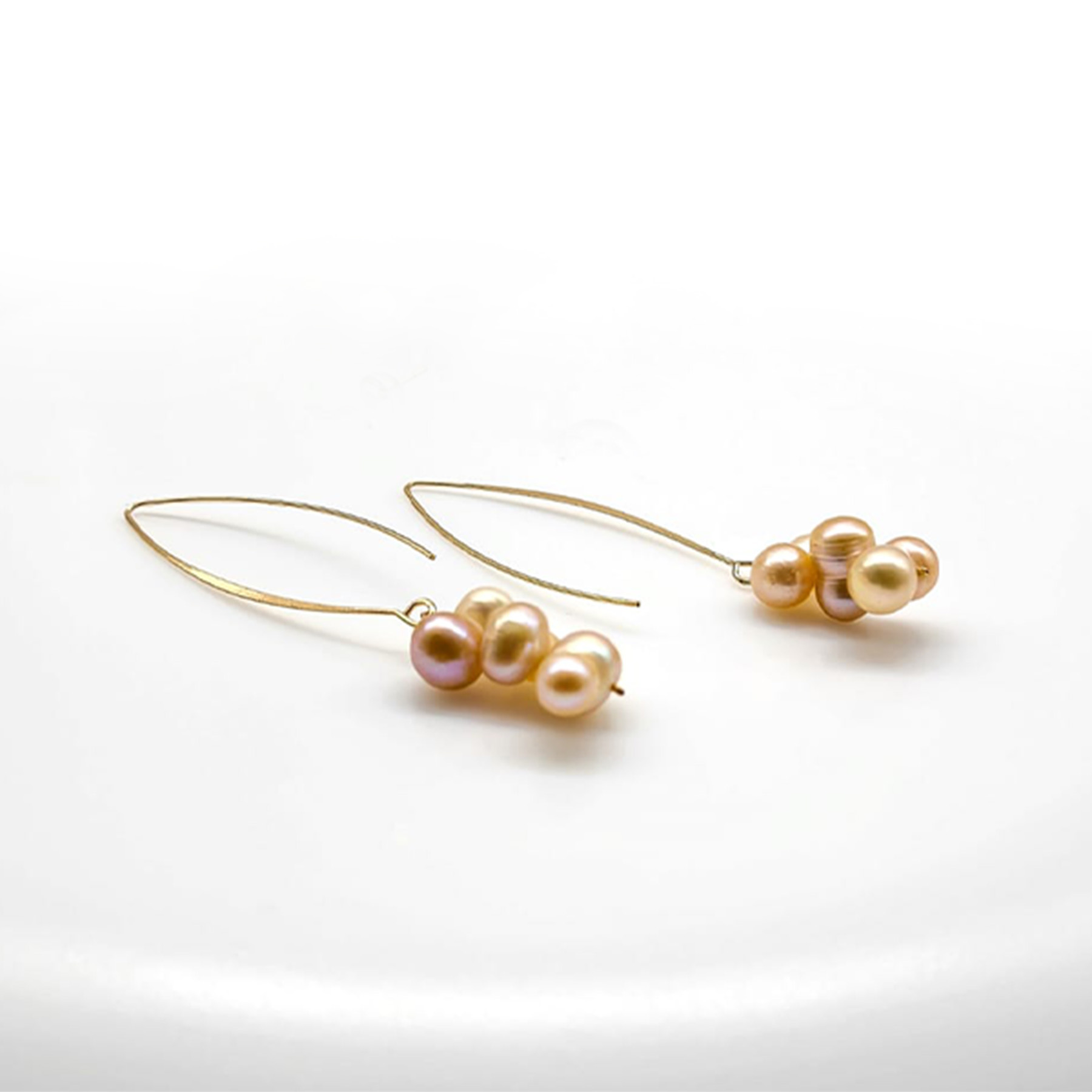 Chunky hoop drop earrings with fresh water peach pearl on stainless gold plated