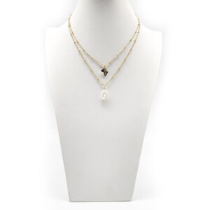 Double strand dainty africa necklace with fresh water keshi pearl on stainless gold plated. 