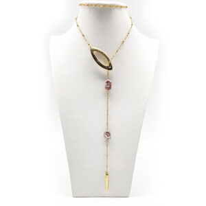 stainless steel gold plated lariat necklaces with freshwater baroque pearls
