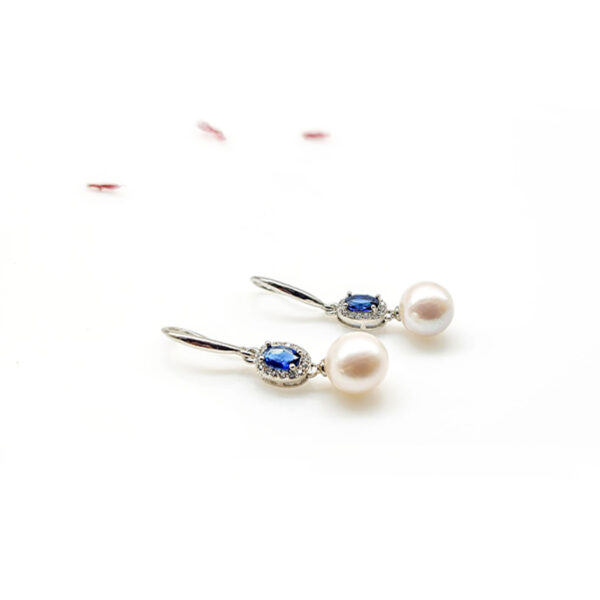 Fresh water pearl drop earrings on sterling silver and detailed cubic zirconia