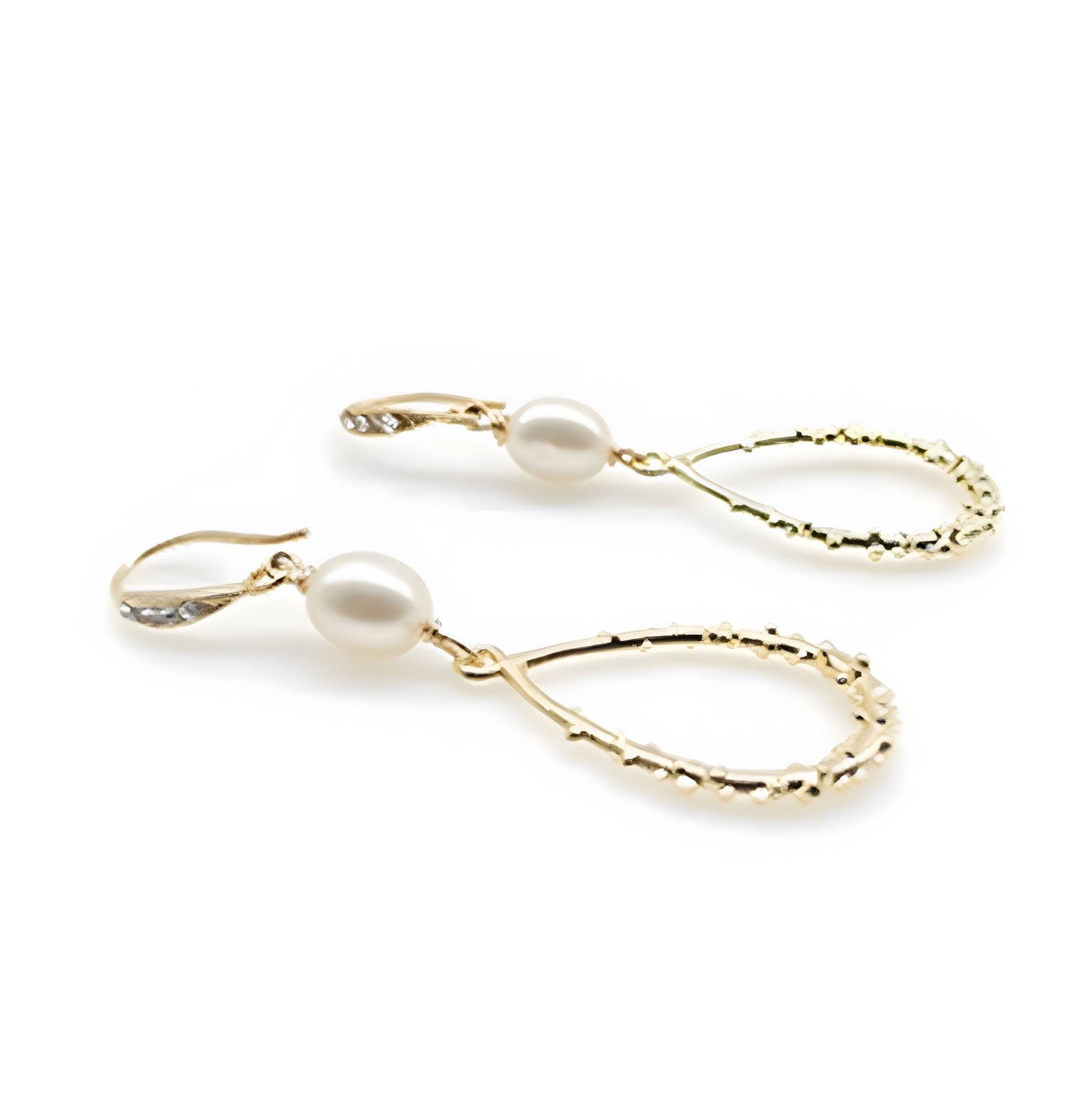 Brass Gold plated Hoop Drop-pearl Earrings