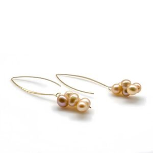 Chunky Hoop Drop Earrings with Fresh Water Peach Pearl on Stainless Steel Gold-Plated