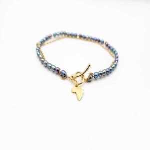 Africa Locket Anklet with Freshwater Pearls on Stainless steel Gold plated