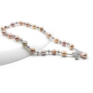 Bold Baroque Pearl Bow Necklace on Sterling Silver with Cubic Zirconia