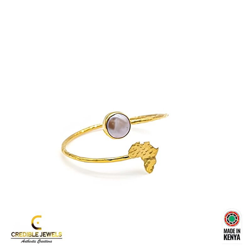 Brass 24k Gold Plated Africa Cuff Bracelets with Freshwater Pearls (Round)