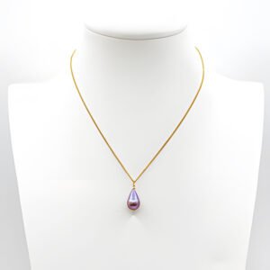 Dainty Rice Pearl Drop Necklace on Stainless Steel Gold Plated Purple