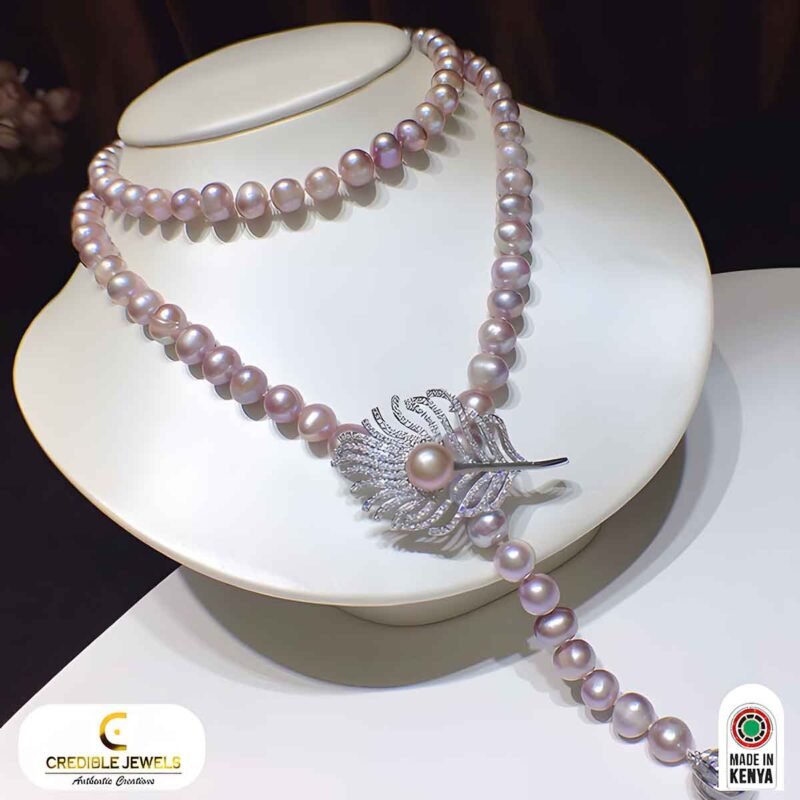 Fresh Water Purple Pearl Lariat Necklace on Sterling Silver with Cubic Zirconia