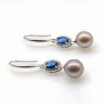 Fresh water Pearl Drop earrings on sterling silver and detailed with cubic Zirconia - Satin