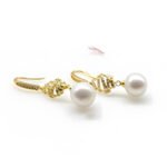 Fresh water Pearl Drop earrings on Sterling silver Gold plated with cubic Zirconia detail -White