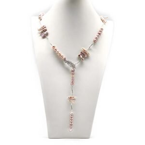 Freshwater Keshi Pearl Leaf Lariat Necklace