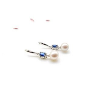 Freshwater Pearl Drop earrings on sterling silver and detailed with cubic Zirconia