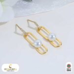 Gold Plated Sterling Silver Link Earrings with Freshwater Pearls