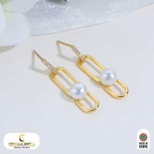 Gold Plated Sterling Silver Link Earrings with Freshwater Pearls