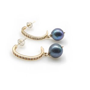 Peacock Blue Pearl Allure Hoop on Gold Plated Stainless Steel