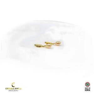 Stainless Steel Gold-plated Fresh Water Rice Pearl Drop Earrings_rose gold