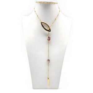 Stainless steel gold plated lariat necklaces with freshwater baroque pearls