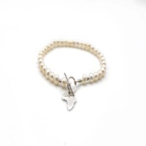 Sterling Silver AFRICA Locket Bracelet with Freshwater Pearls