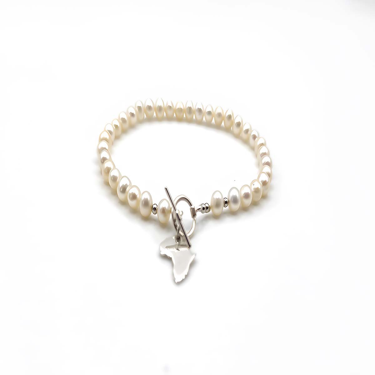 Sterling Silver AFRICA Locket Bracelet with Freshwater Pearls