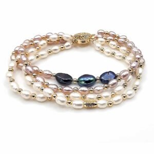 Sterling Silver Gold Plated Layered Rice Pearl Bracelet