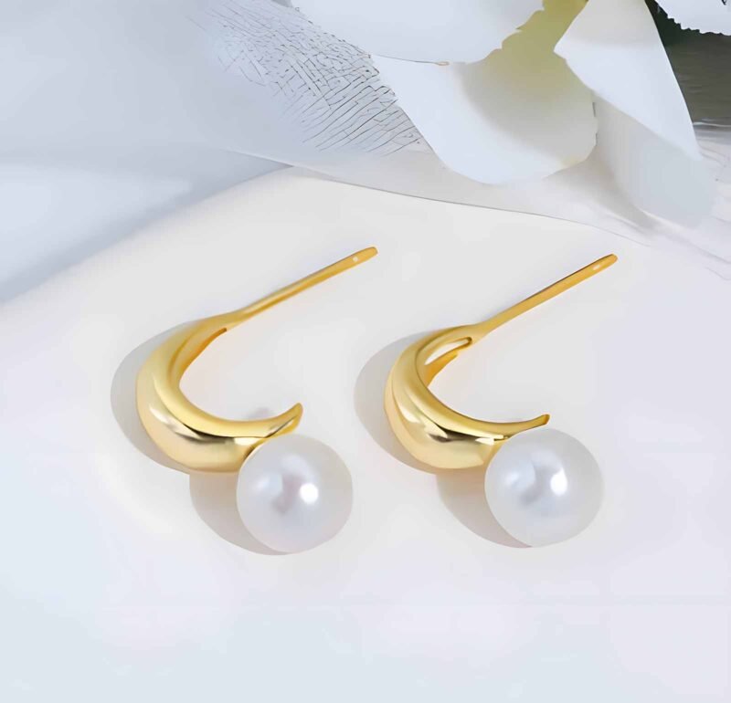 Sterling Silver Gold Plated Pearl Hook Earrings
