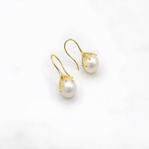 Sterling Silver Gold plated Drop earrings with Classic White Baroque Pearls