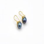 Sterling Silver Gold plated Drop earrings with Peacock Blue Baroque Pearls