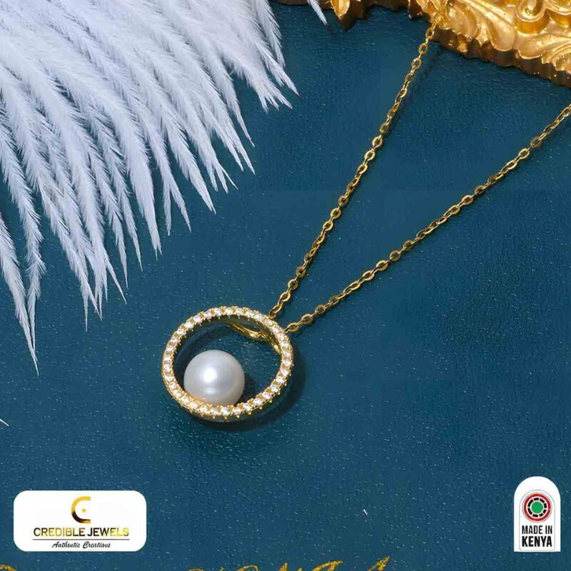 Sterling Silver 18K Gold Plated Pearl Necklace with Cubic Zirconia.