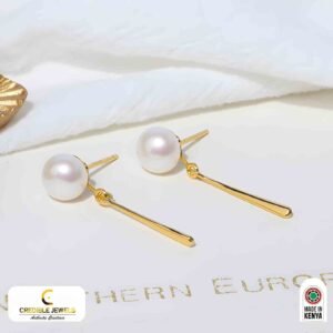 Sterling silver gold plated bar Pearl drop earrings with fresh water pearls