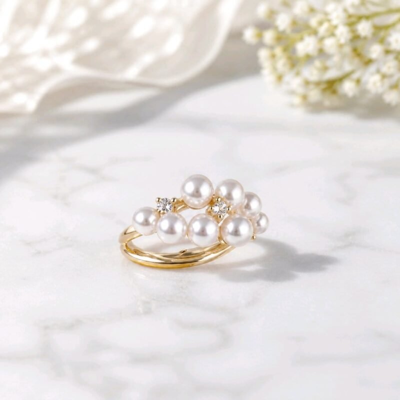 Malkia Ring -cluster of genuine pearls with cubic zirconia, crafted in sterling silver