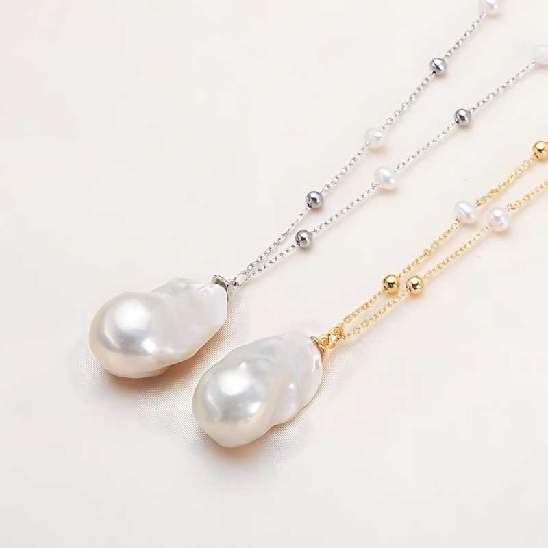 Sterling silver 18K gold plated baroque pearl drop dainty necklace