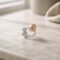 Tabasamu Ring - peach freshwater pearl with sparkling cubic zirconia in sterling silver