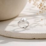 Amani Ring- freshwater pearl set on a cubic zirconia, handcrafted in sterling silver