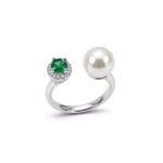 Kijani Ring- freshwater pearl with green cubic zirconia crafted in sterling silver