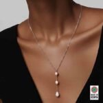 Three drop elegant stainless steel rhodium plated necklace with baroque pearls